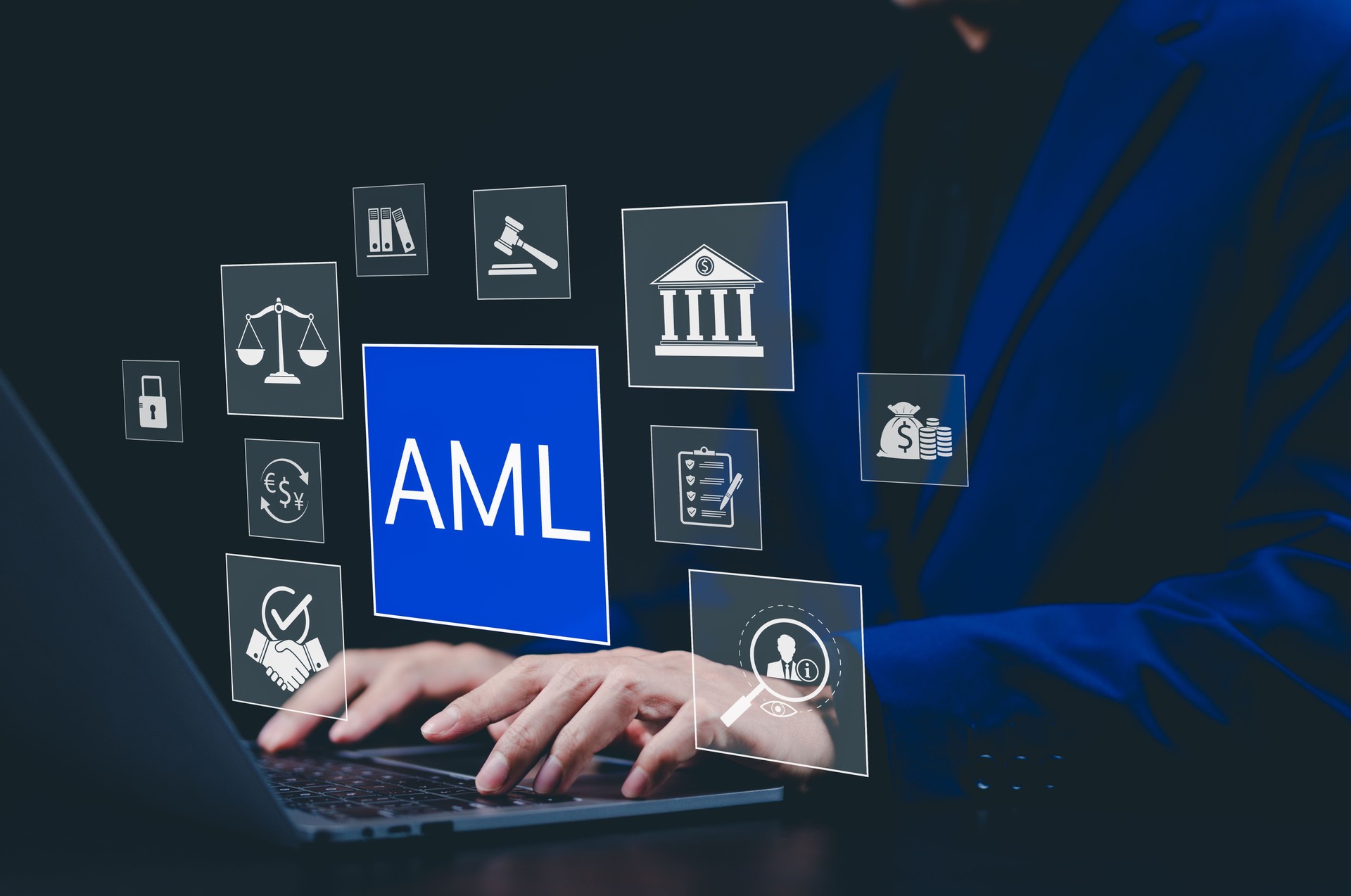 AML Anti Money Laundering Financial Compliance Concept. financial regulations, banking transparency, risk assessment, and fraud. crime prevention, regulatory compliance, money laundering detection,